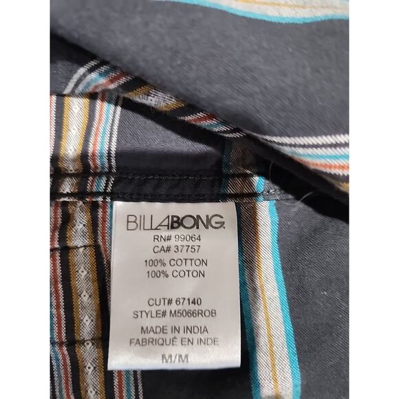 Billabong Shirt Mens Medium Short Sleeve Striped Multicolored Gray 100% Cotton - Picture 5 of 9
